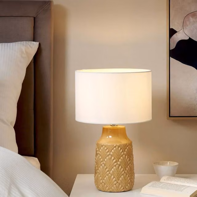 Wyld and Coco Yellow Ceramic Table Lamp with White Fabric Shade