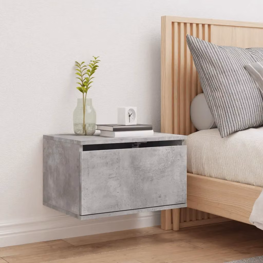 Berkfield Home Wall-mounted Bedside Cabinet with Integrated LED Lights in Grey Concrete Effect – 3