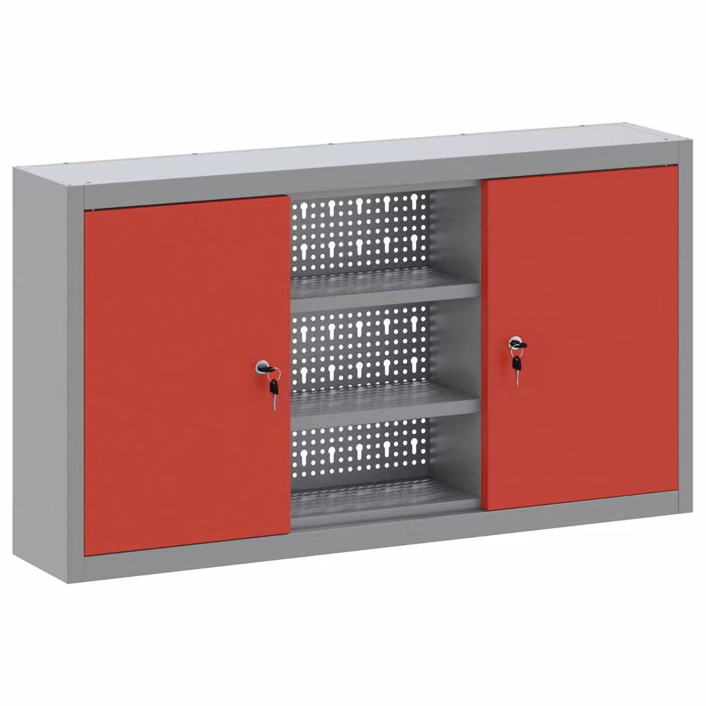 Berkfield Wall-Mounted Steel Tool Cabinet with Pegboard in Red and Grey, W/D/H: 100 x 20 x 55 cm – 2