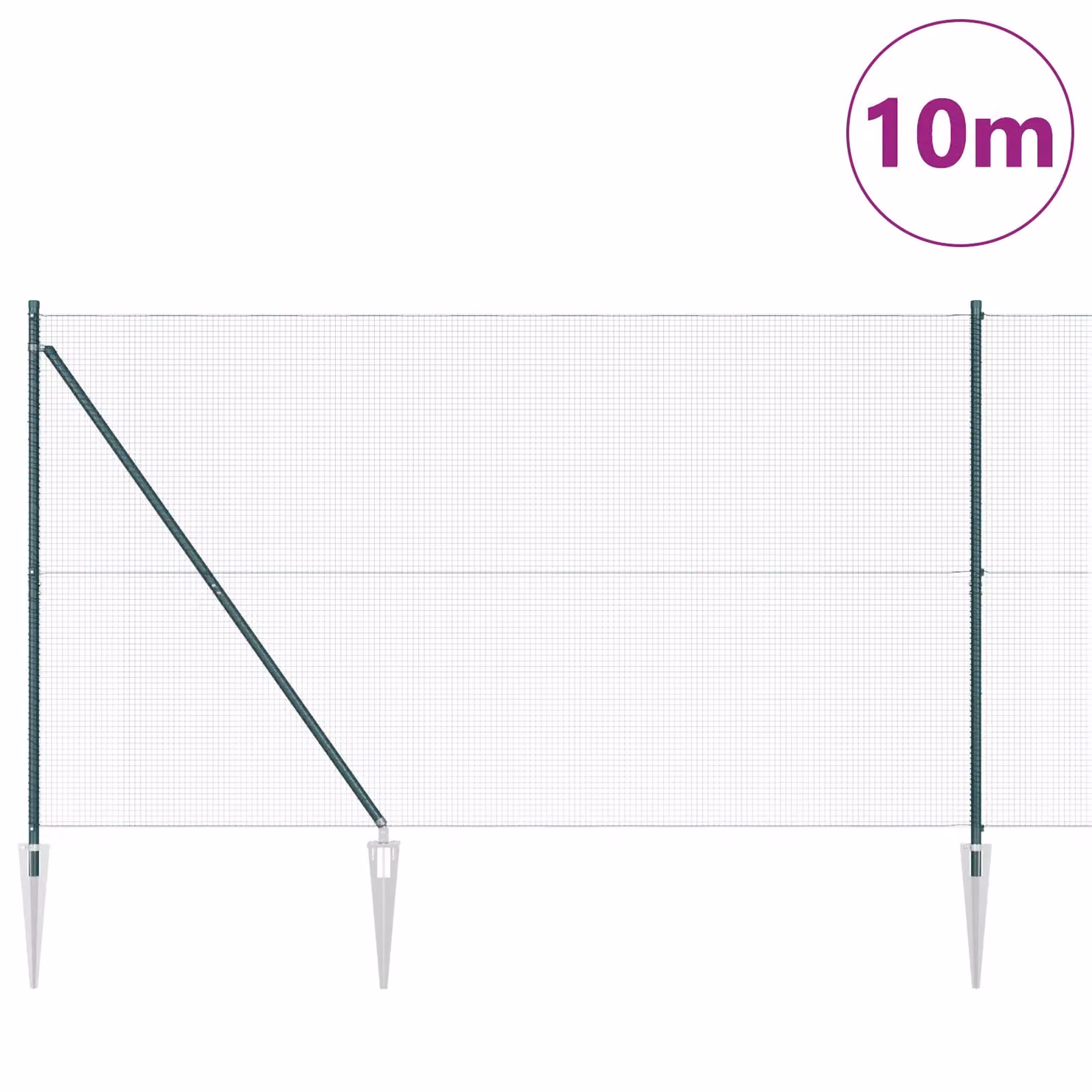 Berkfield Home Green Galvanised Steel Welded Wire Fence with 7 In-Ground Spike Posts, 1.6 x 10 m – 3