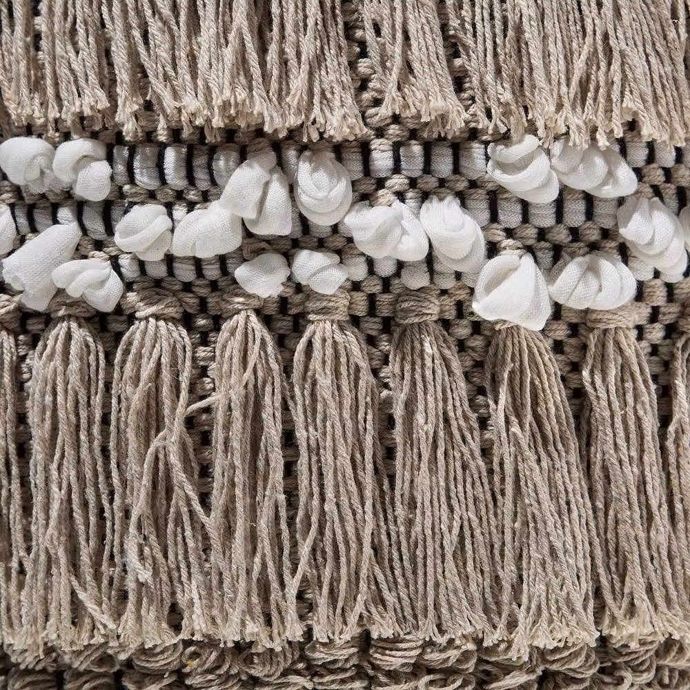 Wyld and Coco Beige Handwoven Cotton Cylindrical Pouffe with Tassels – 5