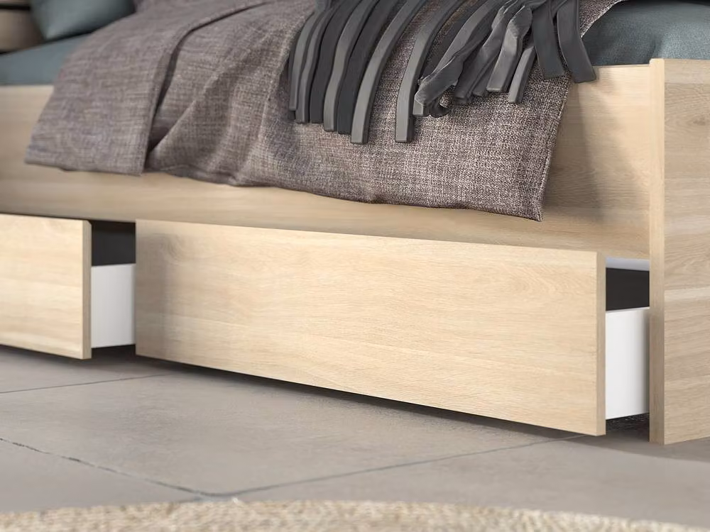 Vente-unique Tenalia Double Bed with Storage and Bed Base in Natural Light Oak, W/D/H: 160 x 200 x 216.8 cm – 4