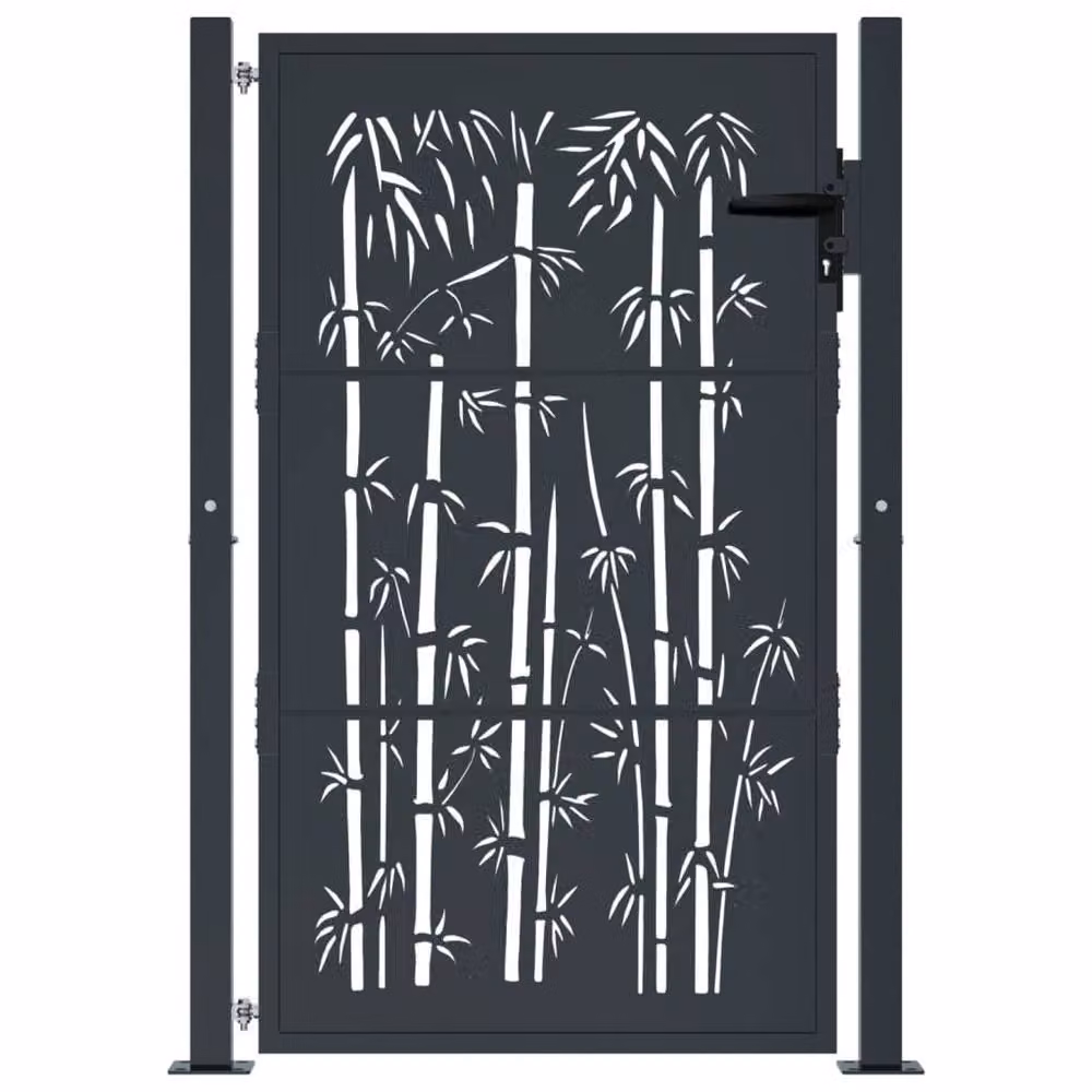 Berkfield Home Anthracite Steel Garden Gate with Bamboo Design W: 105 cm, H: 130 cm – 3