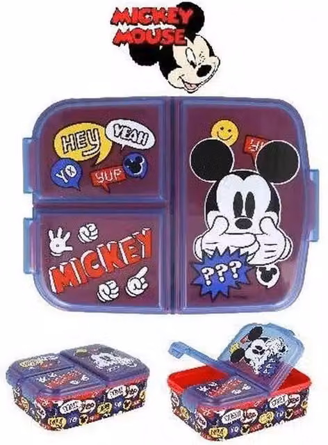 Stor Mickey Mouse 3-Compartment Leakproof School Lunch Box in Purple and Multicolour, W: 16.5 cm