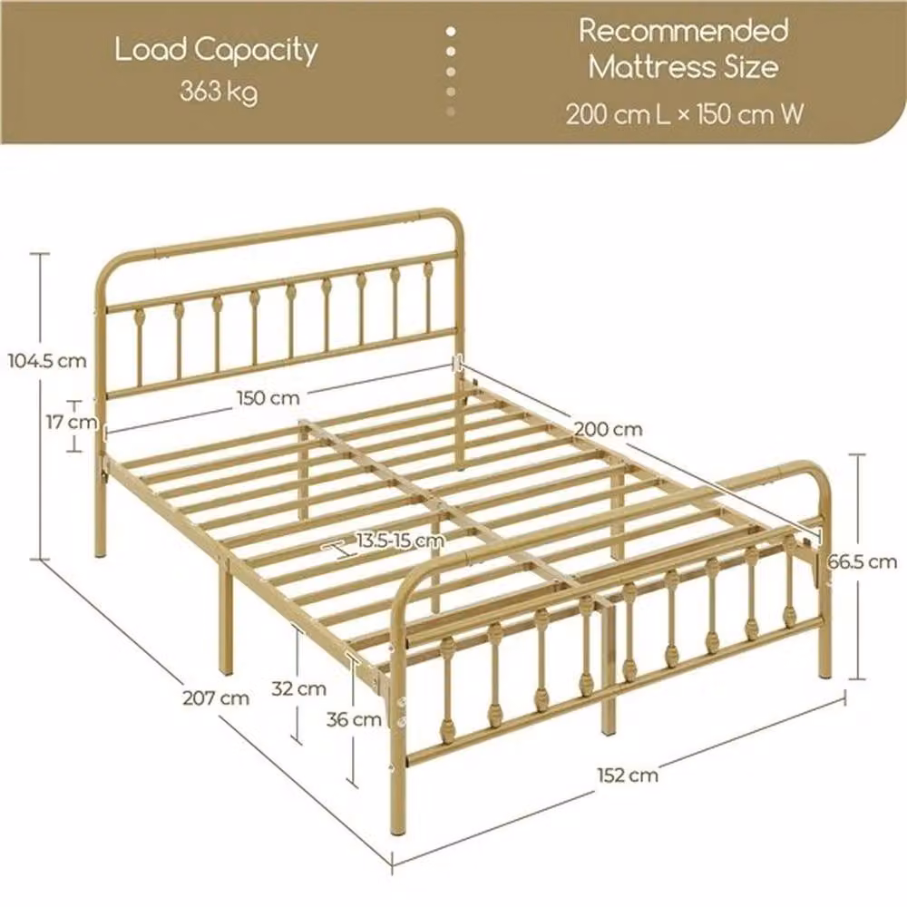 Kelvenix Vintage Metal Bed Frame in Gold, W/D/H: 150 x 200 cm – 2