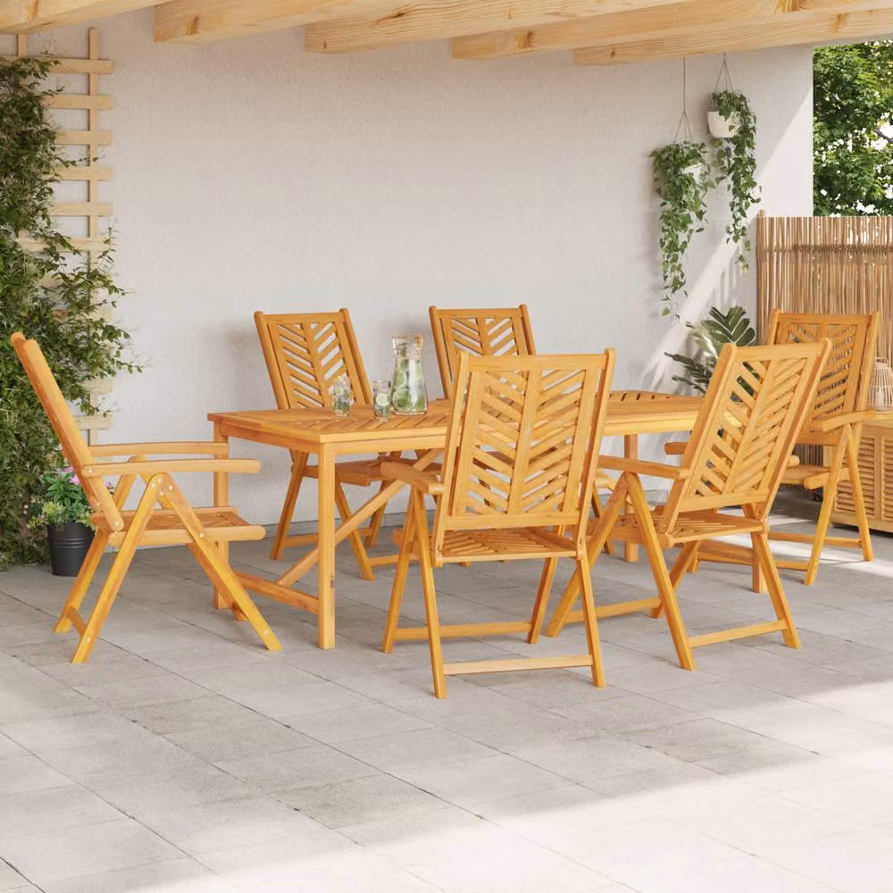 Berkfield Home 7 Piece Rustic Acacia Wood Garden Dining Set in Brown and Multicolour – 3