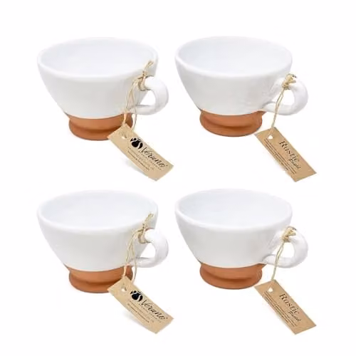 Verano Spanish Ceramics Rustic Pastel Half Dipped Breakfast Mugs, White, Set of 4, H 14 cm x W 9.5 cm