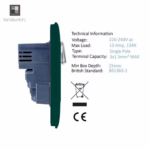 Trendi 2 Gang 13 Amp Double Switched USB Type A Charging Socket in Dark Forest Green – 3