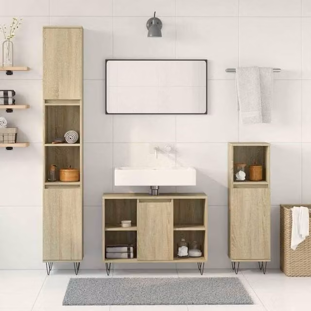 Berkfield Home 3 Piece Modern Bathroom Furniture Set in Sonoma Oak, Light Brown