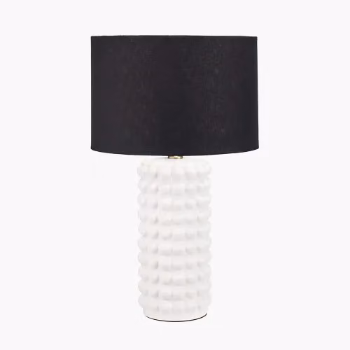 Ruma Bobbled Ceramic Tall Table Lamp with White Fabric Drum Shade