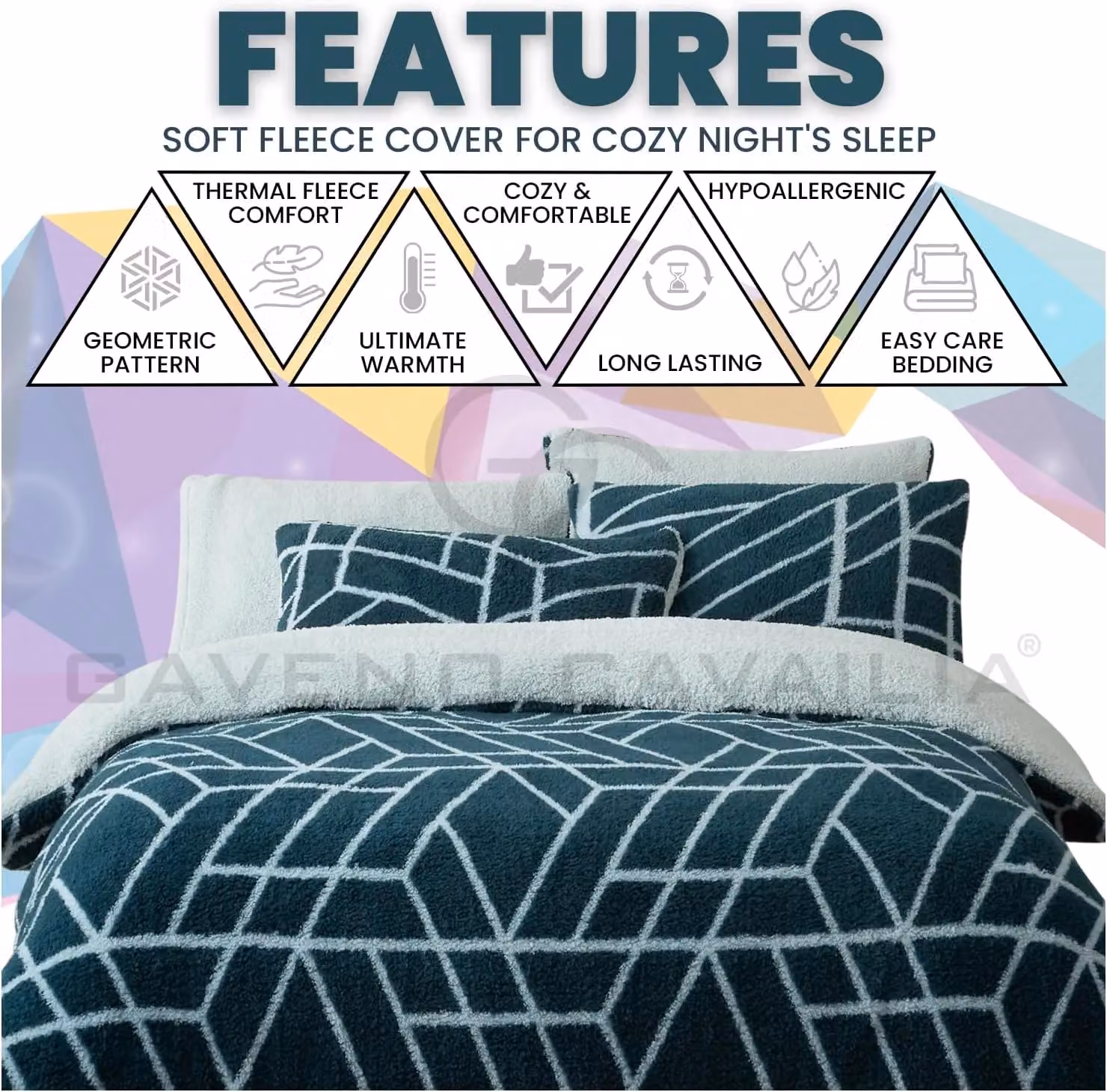 GC GAVENO CAVAILIA Green Teddy Fleece Duvet Cover Set, King Size – 3