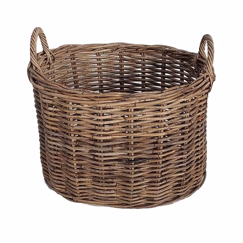 Dibor Azara Oval Log Basket, Natural Brown and Beige Open Weave Rattan, H: 39 cm, L: 56 cm, W: 45 cm – 2