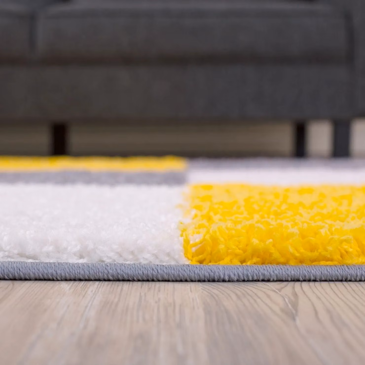 THE RUGS Soft Check High Pile Shaggy Rug W/D: 80 x 300 cm, Yellow – 5