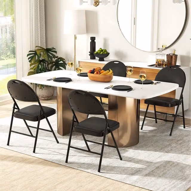 Costway Padded Folding Party Chairs in Black with Synthetic Leather and Metal Frame