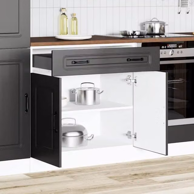 Berkfield Home Kalmar Kitchen Base Cabinet in Black Matt MDF, W/D/H: 80 x 46 x 81.5 cm