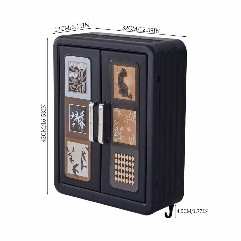 FLAVORA Black Matt Scandinavian Wall-Mounted 2-Door Bathroom Cabinet with Glass Doors – 2