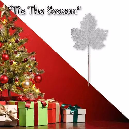 VFM e-Store Silver Christmas Glitter Maple Leaf Spray Decoration, W: 22 cm, H: 45 cm – 5