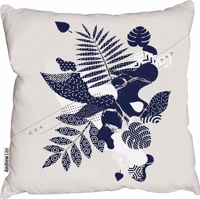 Andrew Lee Abstract Triangles Graphic Cushion in Blue and White, W: 45 cm, H: 45 cm