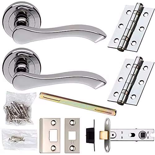 Loops Chrome Modern Scroll Curved Arm Door Handle and Latch Pack
