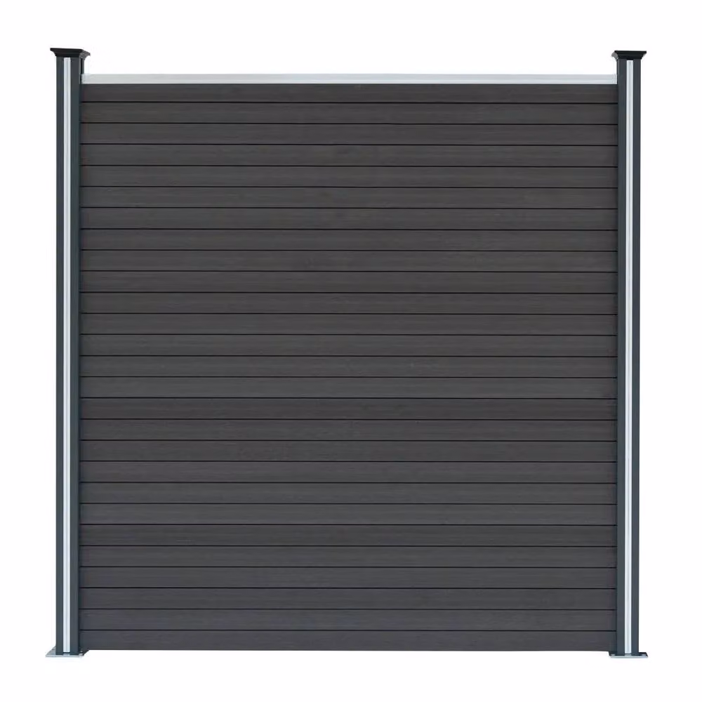 Monstershop Grey Composite Fence Panel and Aluminium Posts with Solar Powered LED Lighting, W: 180 cm, H: 185 cm – 2