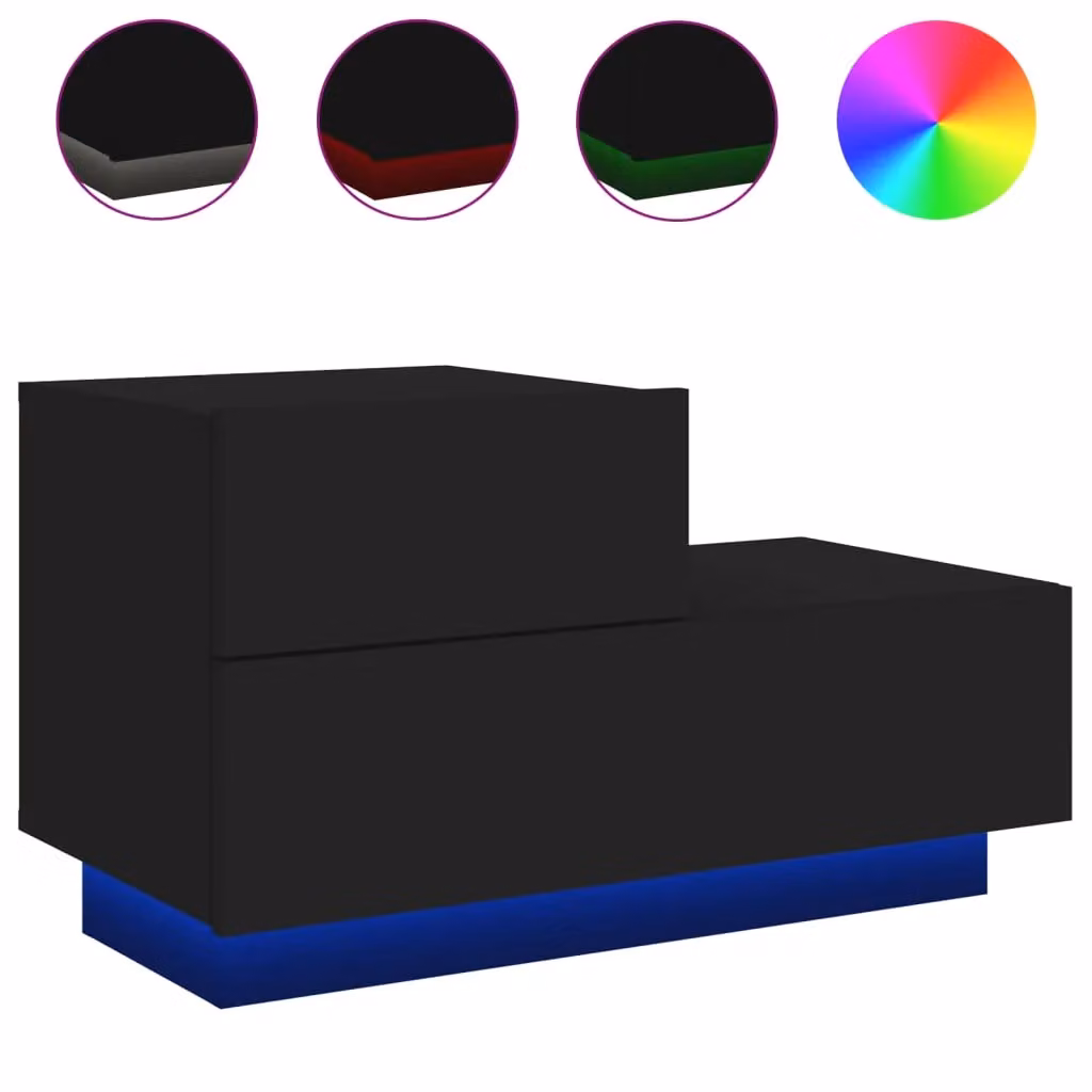 Berkfield Home Modern Black Bedside Cabinet with Integrated LED Lights W: 70 cm, D: 36 cm, H: 40.5 cm – 2