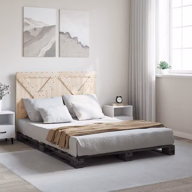 Berkfield Home Rustic Solid Pine Bed Frame in Grey, W: 140 cm, L: 200 cm