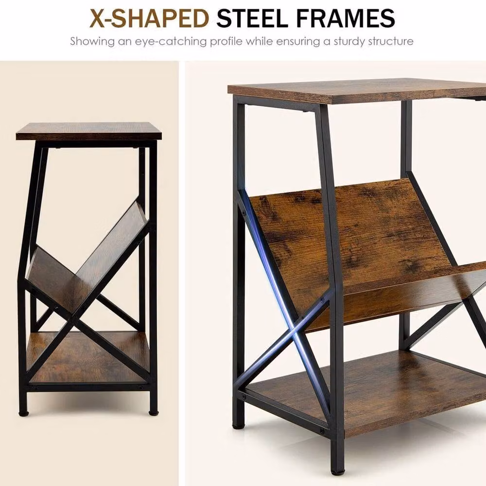 Kelvenix 3-Tier Industrial Record Player Stand and Media Shelf in Brown and Black – 3