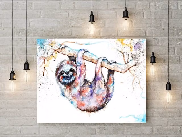 Be Coventry BebesArts Sloth Canvas Wall Art, Multicolour, W: 30.48 cm, H: 20.32 cm, D: 20.32 cm