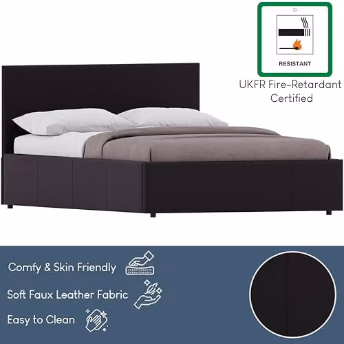 Vida Designs Lisbon Small Double Faux Leather Ottoman Bed Frame in Black, H 87 x W 128 x D 200 cm – 3