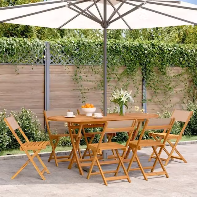 Berkfield Home Set of 6 Folding Garden Chairs in Taupe Fabric and Acacia Wood – 1