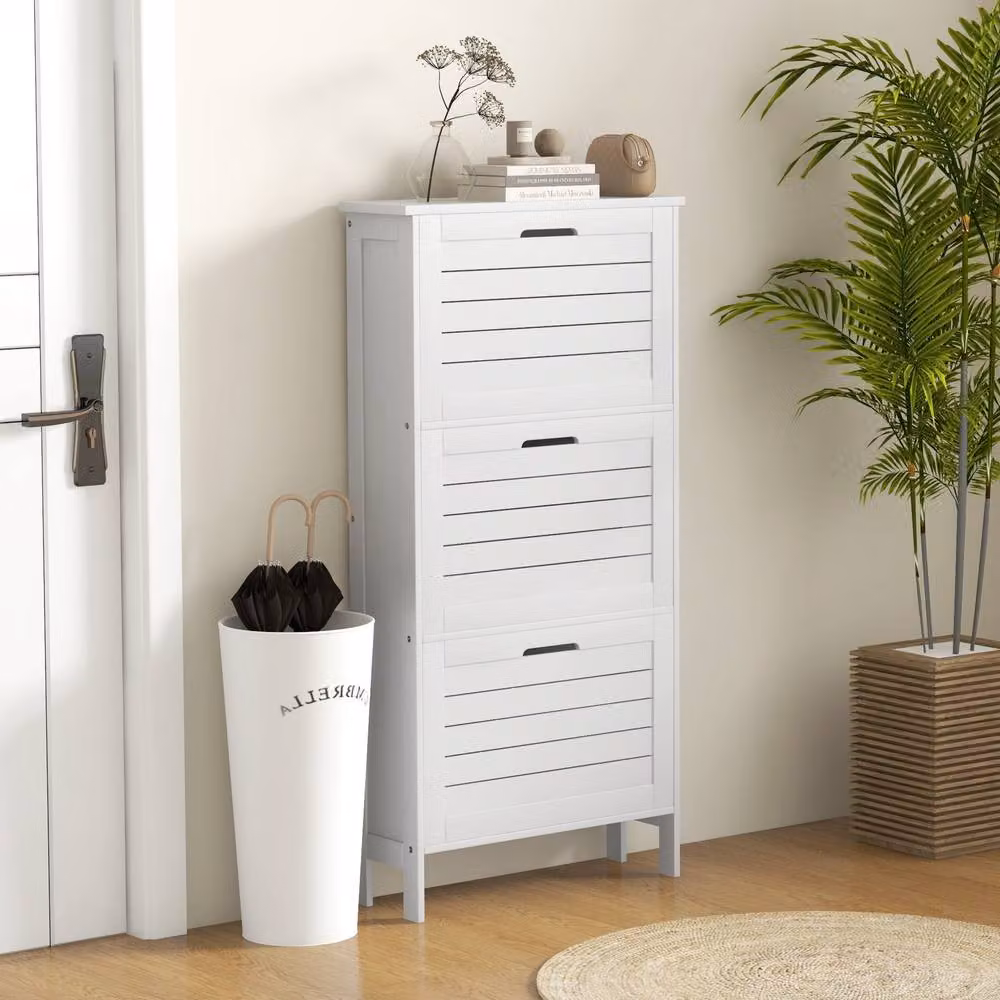 ERGOVEXA Modern White Lacquered Narrow Shoe Cabinet with 3 Tilting Compartments – 3