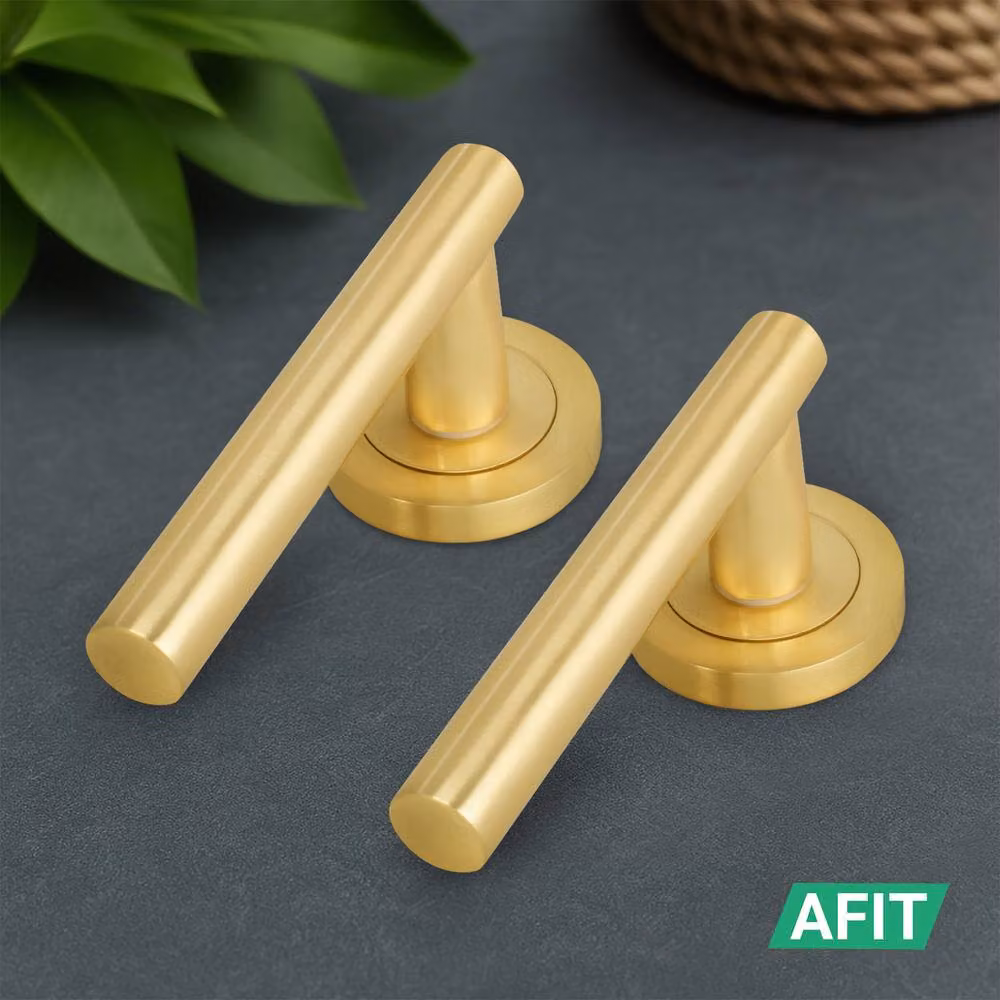 AFIT Satin Brass T-Bar Bathroom Handle and WC Privacy Lock Set in Gold, 1 Pair – 6