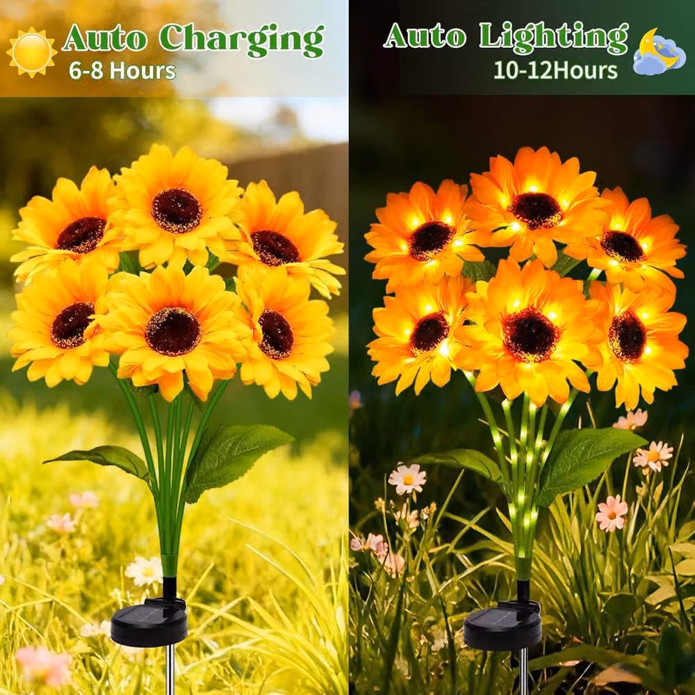 Garwarm Solar Powered Artificial Sunflower Garden Lights in Yellow and Multicolour – 3