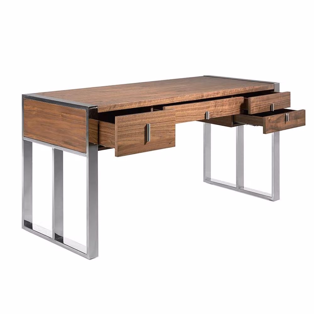 Angel Cerda Walnut Writing Desk in Brown with Chromed Steel Legs, W/D/H: 158 x 62 x 76 cm – 3