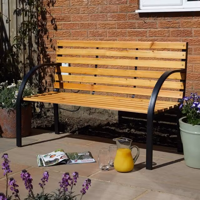 Home Source Modern Curved 2 Seater Outdoor Garden Bench in Brown and Black