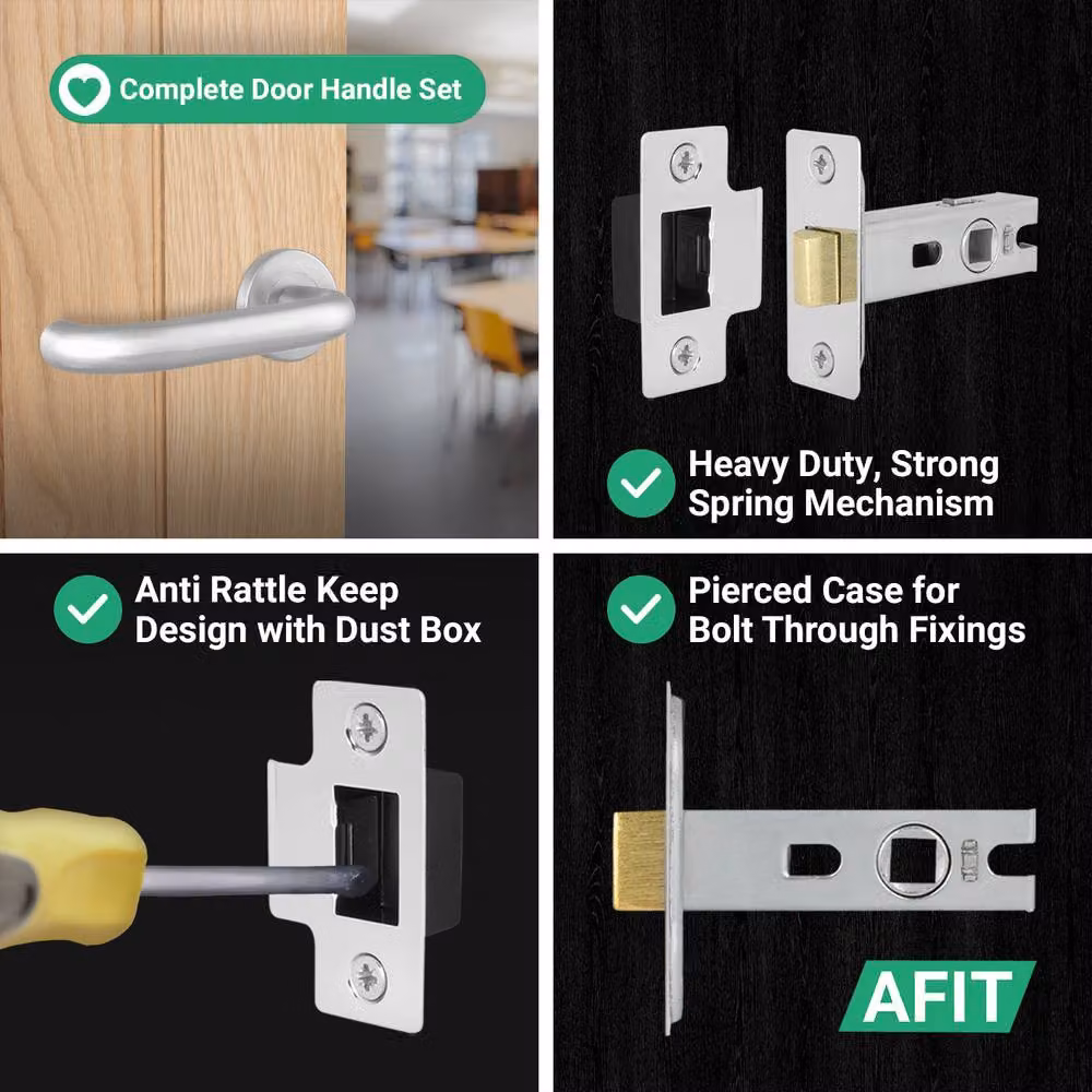 AFIT Satin Stainless Steel Return to Door Handles with 64mm Latch Hinges in Silver, W/D/H: 15 x 15 x 15 cm – 3