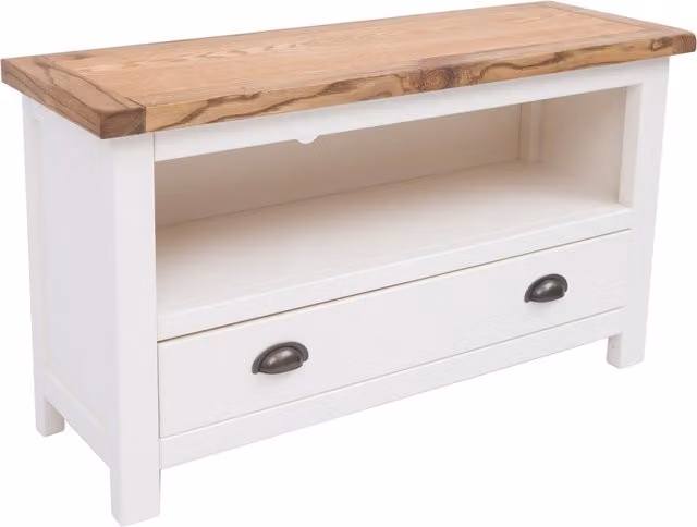 Cabinet Bits Lovere 1 Drawer TV Cabinet in Off-White Ash Wood with Brass Cup Handle