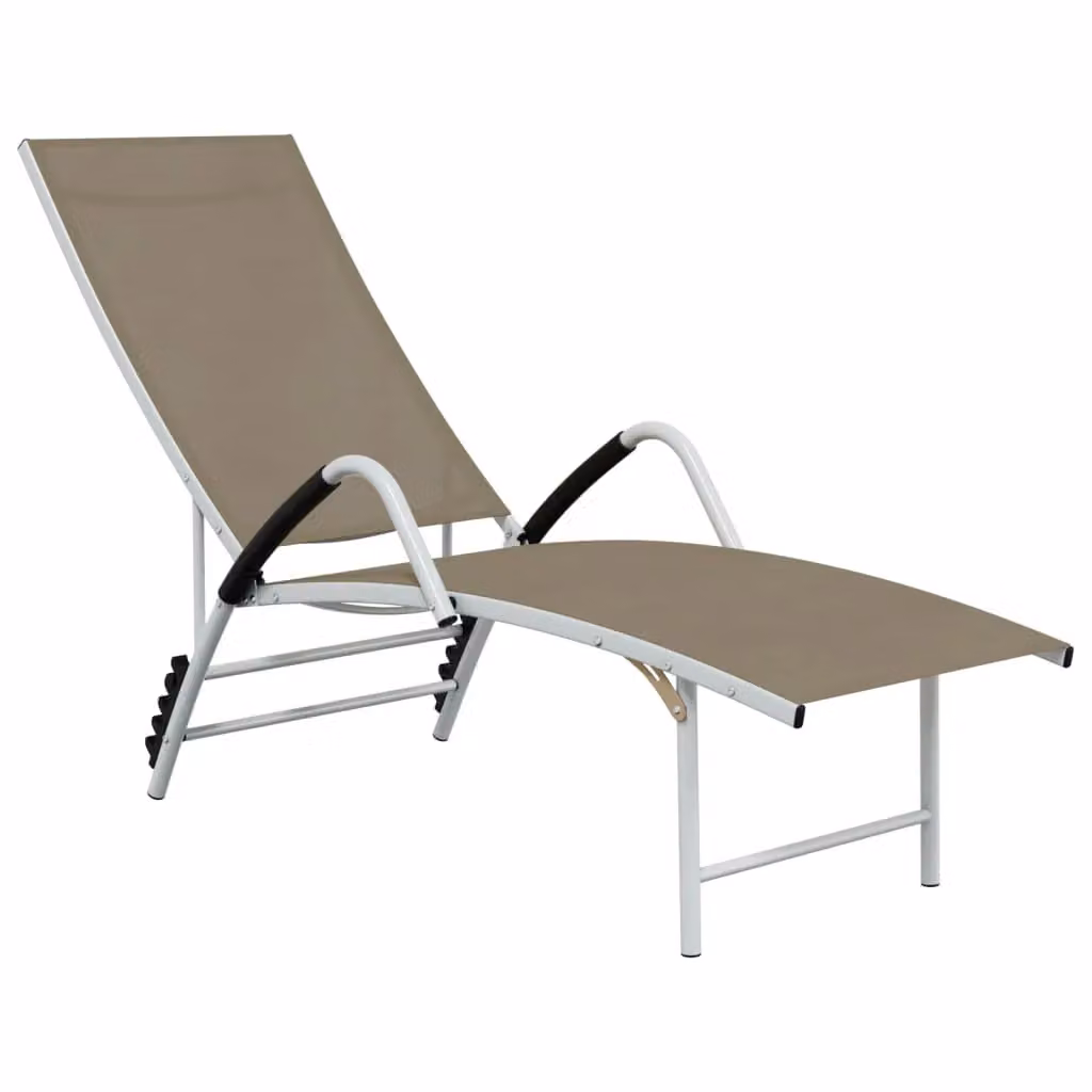 Berkfield Home Sun Lounger in Beige Textilene and Powder Coated Aluminium with Adjustable Headrest and Armrests – 2