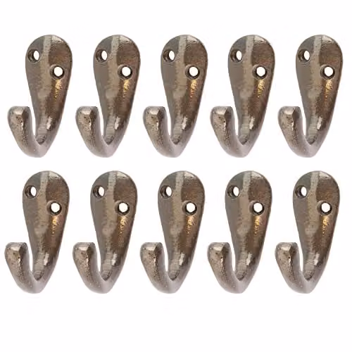 Hammer and Tongs Single Iron Robe Hook in Raw Grey, Pack of 10, W: 20 mm, H: 45 mm – 2