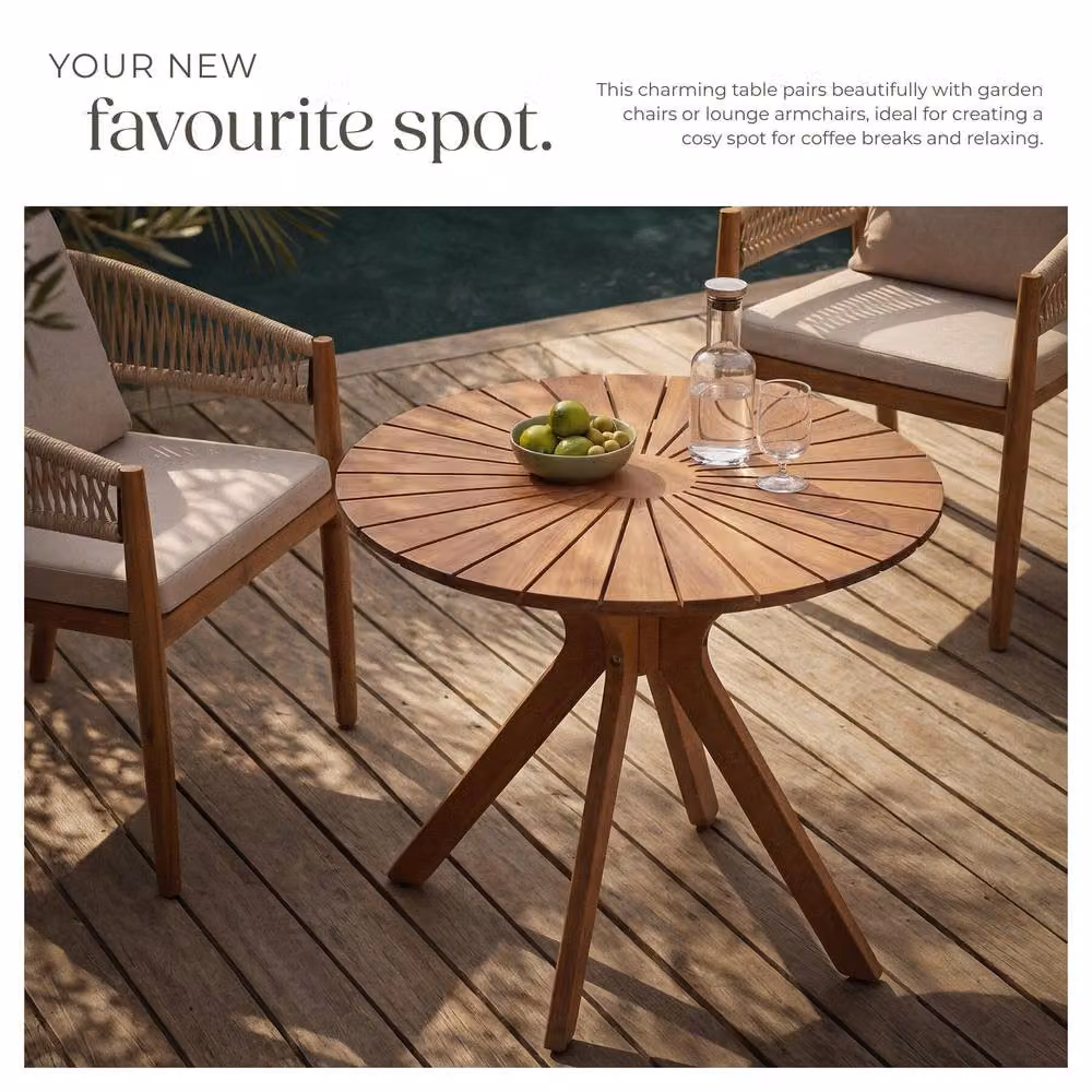tectake Pollensa Round Garden Table in Brown Oiled Solid Acacia Wood – 8