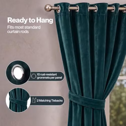 MARLOW Velvet Blackout Eyelet Curtains, Green, 2 Panels, Width: 168 cm, Height: 229 cm – 5