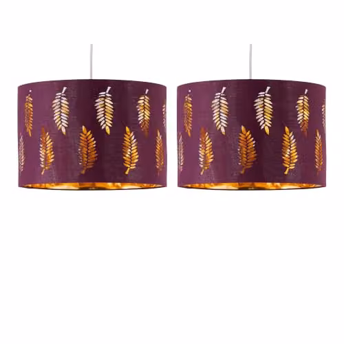 First Choice Lighting Set of 2 Fern Burgundy Cut Out Round Pendant Lightshades, Diameter: 30 cm – 4
