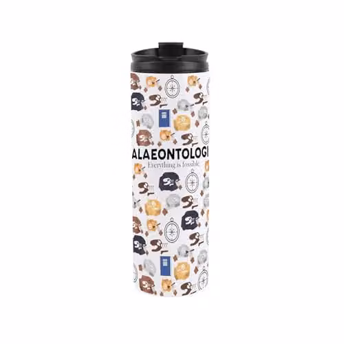 Purely Home Palaeontologist Travel Mug, Multicoloured and White Reusable Stainless Steel Vacuum-Sealed Flask, 500ml