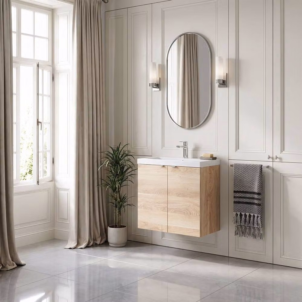 Balterley Alrewas Contemporary 2 Door Wall Hung Vanity Basin Unit, Brown Oak, W: 60 cm, D: 57.9 cm, H: 60 cm – 3