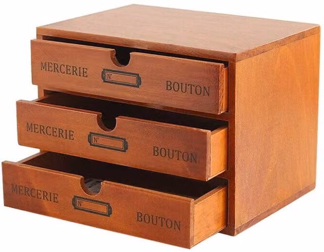 Kelvenix 3-Layer Desktop Storage Box with Drawers in Brown Wood – 1