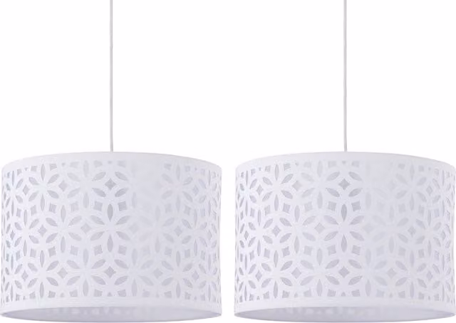 First Choice Lighting Set of 2 White Laser Cut Cylinder Pendant Lightshades, Diameter: 33 cm