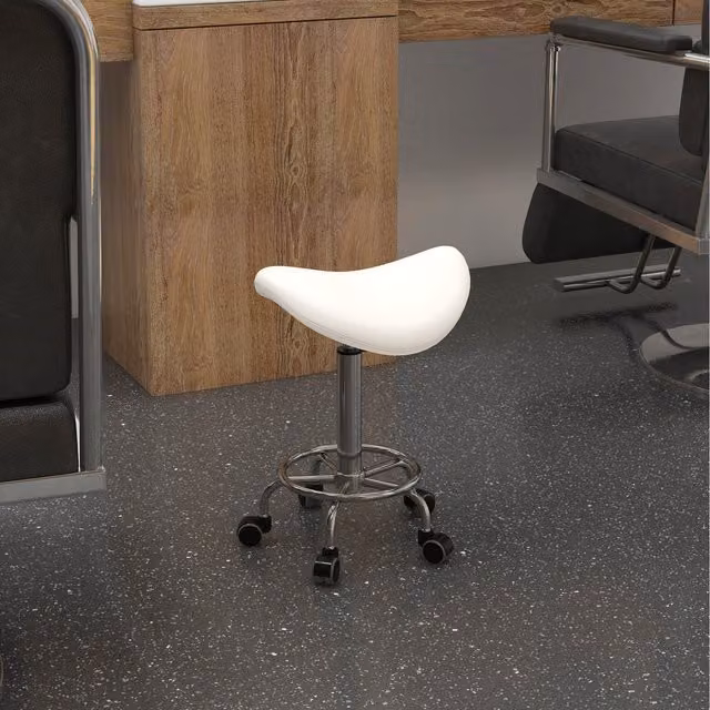 HOMCOM Rolling Saddle Stool Adjustable Salon Chair in White