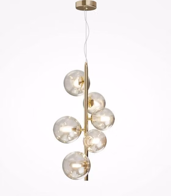 Maytoni Dallas Modern 6 Light Globe Pendant Light in Gold and Cognac Glass