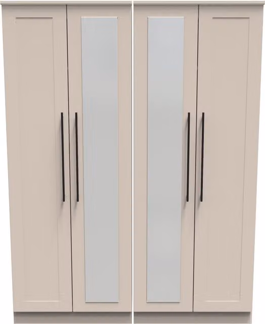 2 U Howard Tall 4 Door Wardrobe with 2 Centre Mirrors in Taupe