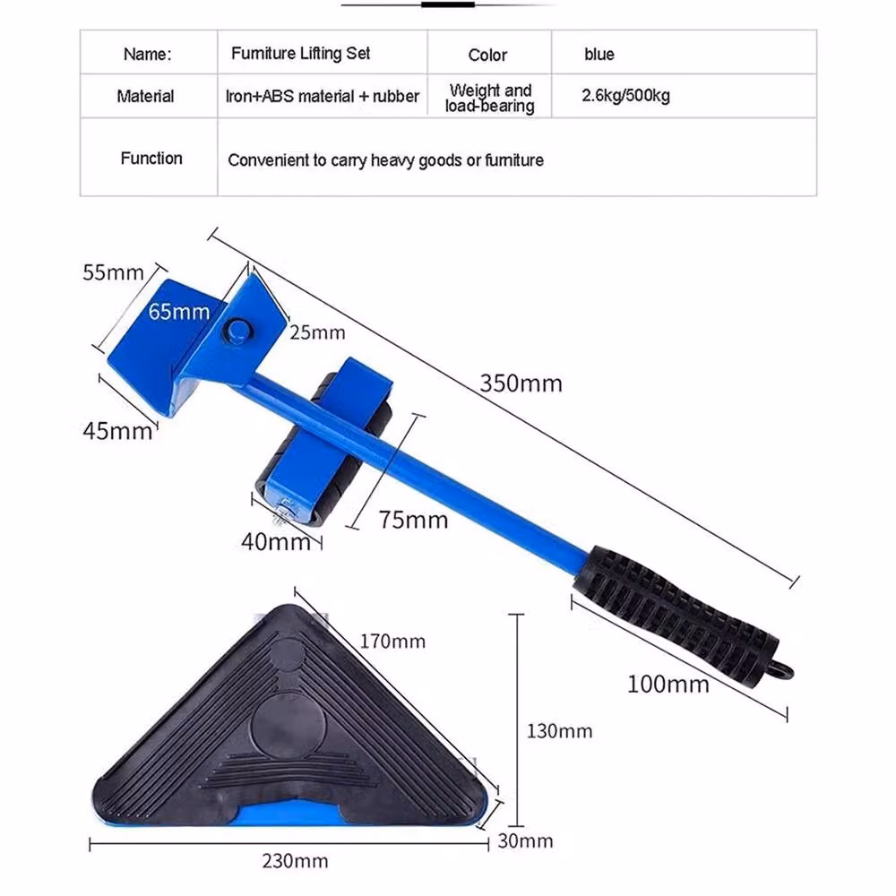 SPETLEK 5-Piece Heavy Duty Furniture Moving Slider Wheels and Lifter Set in Blue – 2